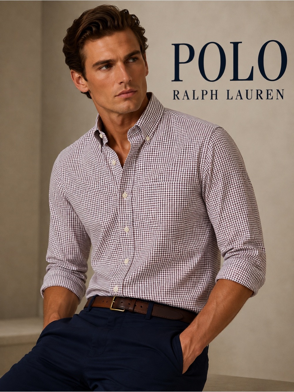 Polo by Ralph Lauren Men’s Red White Blue Micro-Check Button-Down Shirt